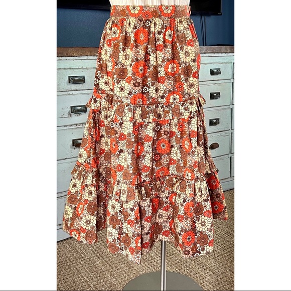 Anthropologie Stella Pardo Retro Floral Tiered Midi Skirt NWT New M *Run… - Picture 13 of 16